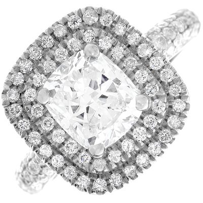 GIA Certified Diamond Engagement Ring 18k White Gold 4.58 carat total Cushion