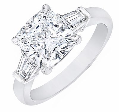 5.00 ctw Three-Stone Cushion and Baguette Cut Diamond Engagement Ring Platinu...