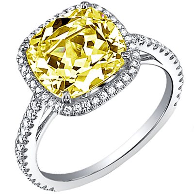 GIA Certified Cushion Cut Diamond Engagement Ring 5.50 Ct. Fancy Yellow Platinum