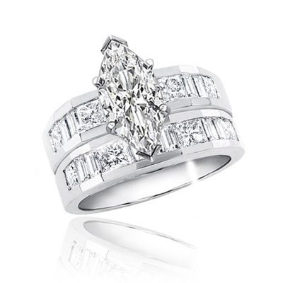 GIA Certified Marquise Cut 3.00 Carat Diamond Bridal Ring Set 18k White Gold