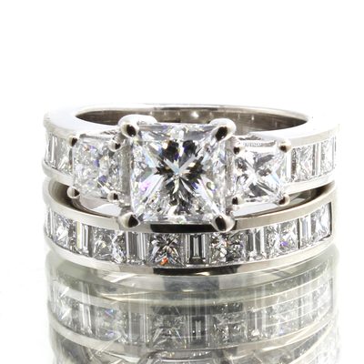 4.50 CT Baguette and Princess Shape cut Diamond 18K GIA Wedding Ring Sets