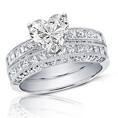 Heart Shape Diamond Bridal Set Ring 3.25 CT GIA Certified 18k Gold