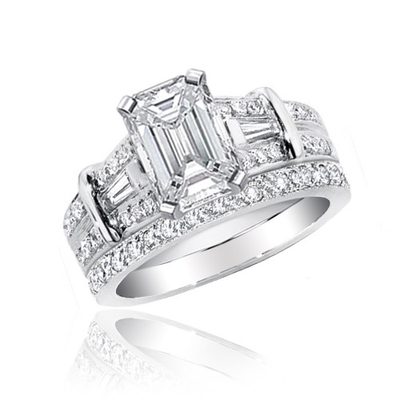 Diamond Bridal Set Ring GIA Certified 3.00 CT Emerald Cut Diamond 18k Gold