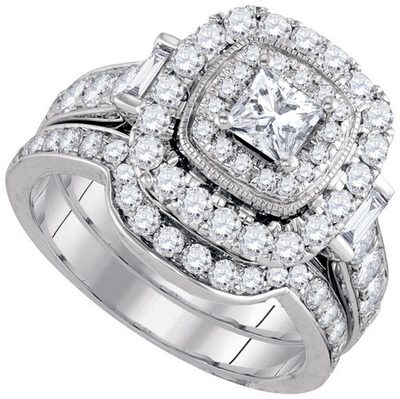 3.00 CTW Princess Cut Diamond Bridal Set Ring GIA Certified 18k Gold