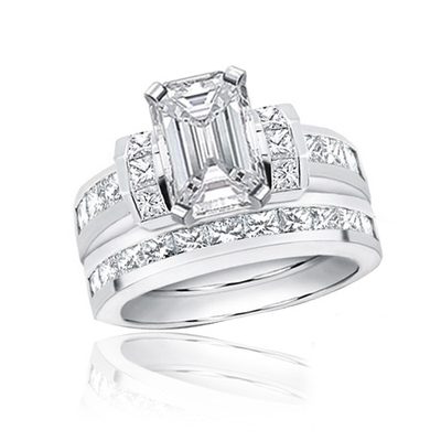 Vintage Style GIA Certified Diamond Bridal Ring Set 3.50 CT Emerald Cut 18k Gold