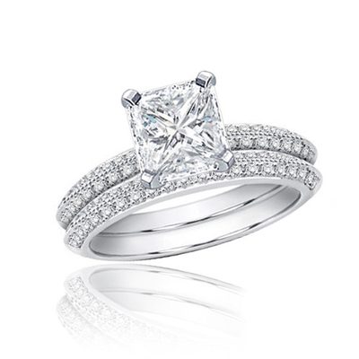 Radiant and Round Cut Diamond Bridal Ring Set 2.75 CT GIA Certified 18k Gold