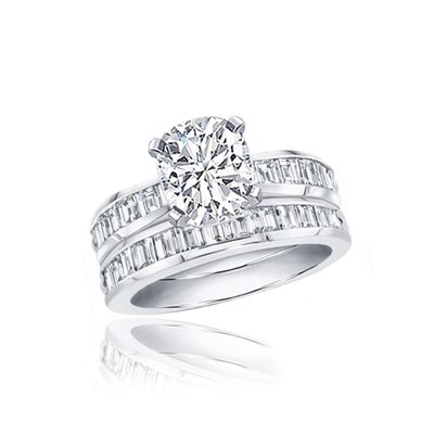3.10 CT Cushion Cut Diamond Wedding Ring Set 18k Gold GIA Certified