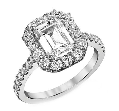 2.50ct Emerald & Round Cut Diamond Engagement Ring 18k White Gold