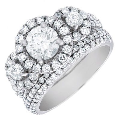 GIA Certified Round Shape 18k Gold 3.25 Carat Diamond Bridal Set Ring