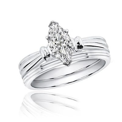 GIA Certified Marquise Cut Solitaire Diamond Bridal Ring Set 1.00 CT 14k Gold