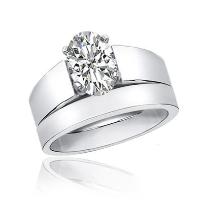 GIA Certified 2.00 Carat Oval Shape Diamond Bridal Ring Set 14k White Gold