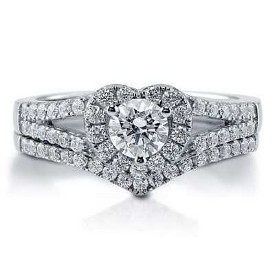 GIA Certified Diamond Bridal Ring Set 2.25 CT Heart Shape 18k Gold