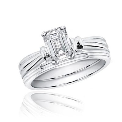 GIA Certified Emerald Cut Solitaire Diamond 2.00 Carat Bridal Ring Set 18k Gold