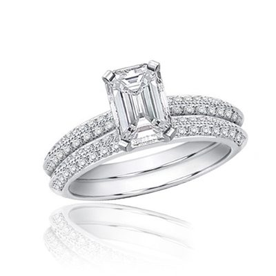 3.00 CT Emerald & Round Cut Diamond 18k Gold Bridal Set Ring GIA Certified
