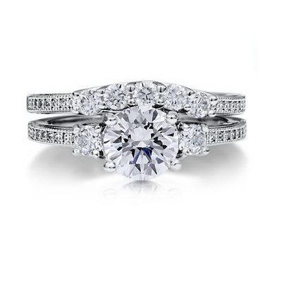 2.50 Carat Round Cut Diamond Bridal Ring Set GIA Certified in 18k Gold