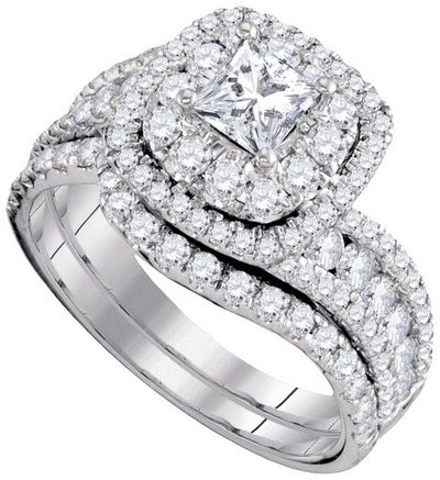 Princess & Round Cut GIA Certified 2.50 Carat Diamond Bridal Set Ring 18k