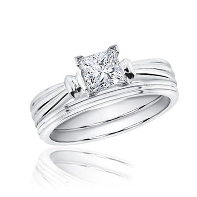Solitaire 1.00 CT Princess Cut Diamond Bridal Ring Set 18k GIA Certified