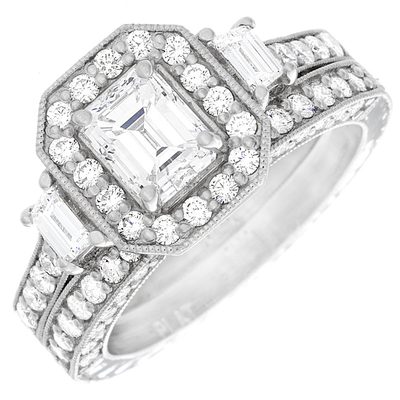 GIA certified Unique Style 2.50 CT Emerald Cut Diamond Wedding Ring 18K