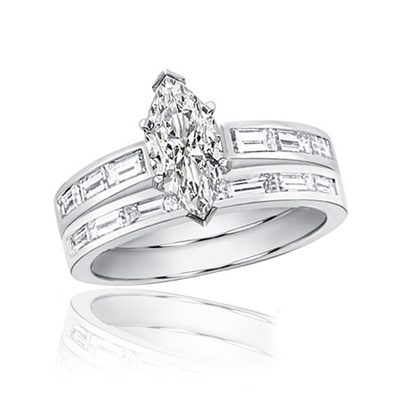 Natural 3.50 CTW Marquise Cut Diamond GIA Certified 18k White Gold Bridal Set