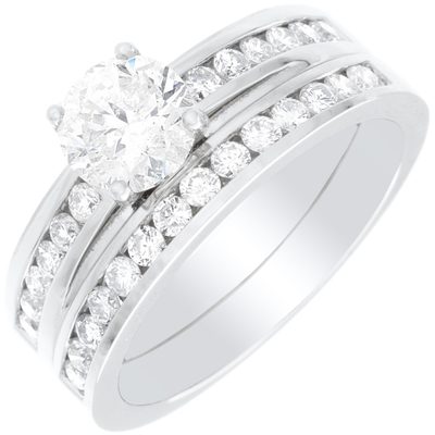 18k White Gold Round Cut Diamond Bridal Ring Set 2.50 Carat GIA Certified