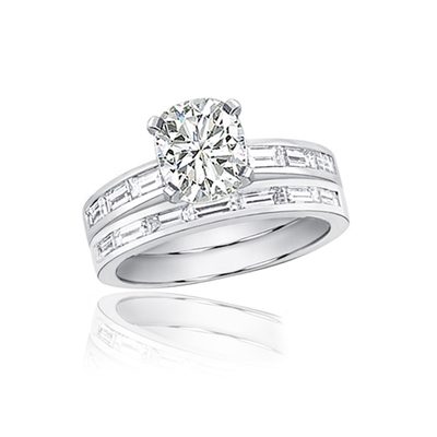 3.00 Carat Cushion Cut Diamond Bridal Ring Set 18k White Gold GIA Certified