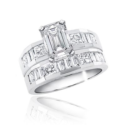 GIA certified Fabulous Emerald cut Diamond 3.50 CT Wedding Ring Sets 18K WG