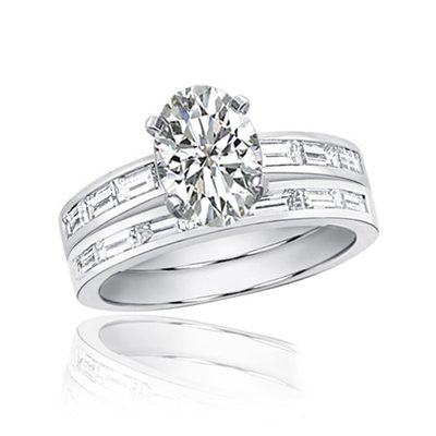Oval and Baguette Cut Diamond Wedding Ring Set 2.50 CT 18k Gold GIA Certified