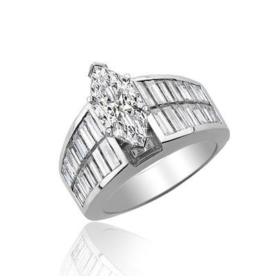 Marquise & Baguette Cut 3.10 CT Diamond Bridal Ring Set GIA Certified 18k Gold