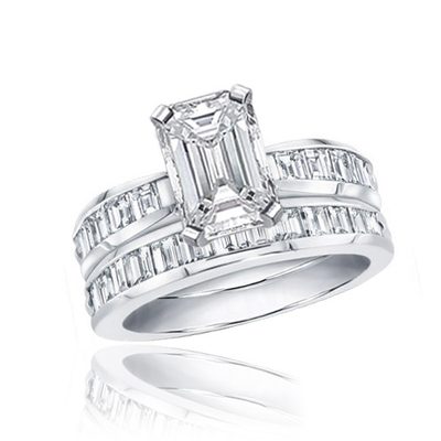 GIA Certified Emerald Cut Wedding Set Ring 4.00 Carat 18k White Gold