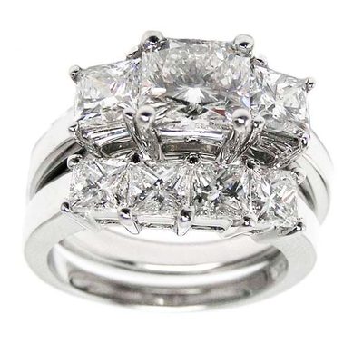 GIA Certified Princess Cut Diamond Bridal Ring Set 3.00 Carat 18k White Gold
