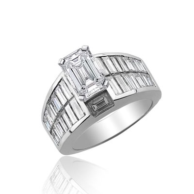 3.00 Carat Emerald Cut Diamond Wedding Ring Set 18k Gold GIA Certified