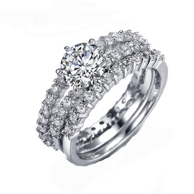 GIA Certified 2.50 Carat 18k White Gold Round Cut Diamond Bridal Ring Set
