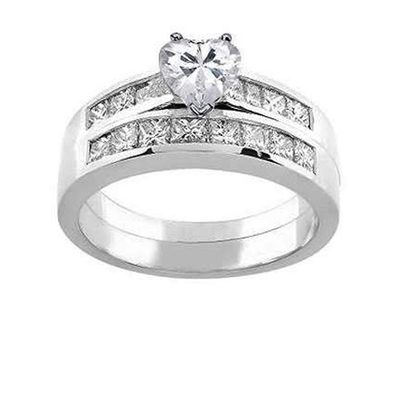 Diamond Heart and Princess Cut Bridal Set Ring 2.25 CT GIA Certified 18k Gold