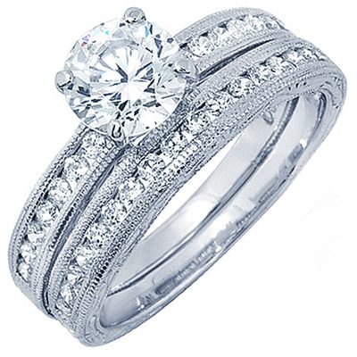 2.00 Carat Round Cut Diamond Wedding Ring Set GIA Certified 18k Gold
