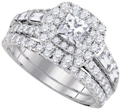 GIA Certified 2.50 Carat 18k White Gold Princess Cut Diamond Bridal Set Ring