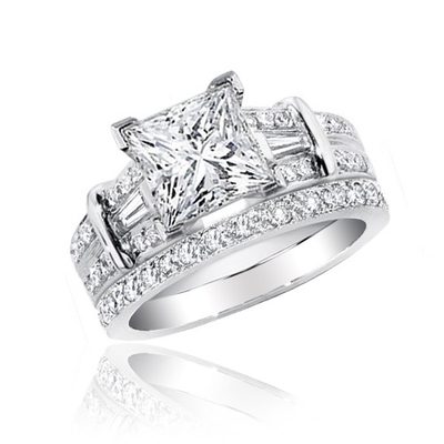 2.50 Carat Princess Cut 18k White Gold Diamond Wedding Ring Set GIA Certified