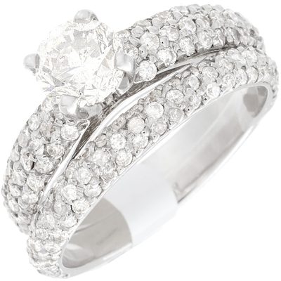 Traditional Bridal Ring Set 5.00 CTW Round Cut Diamond GIA Certified 18k Gold