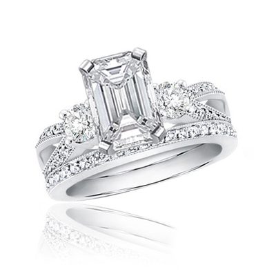 GIA certified Platinum Diamond Wedding Ring Set Superb 3.50 CT Emerald