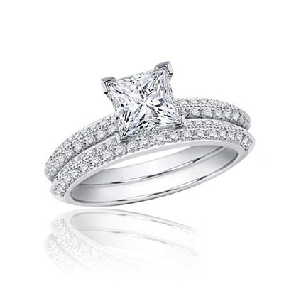 GIA Certified Platinum 3.50 CT Princess & Round Cut Diamond Bridal Ring Set