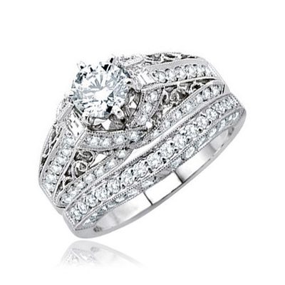 Vintage Design 5.00 CTW Round Shape Diamond 18K Wedding Ring Sets GIA certified