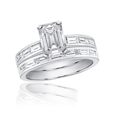GIA certified Gorgeous Diamond Bridal Ring Set 3.70 CT Emerald 18K WG