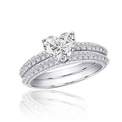 Romantic Bridal Ring Set GIA Heart Diamond 3.00 Ct 18k White Gold