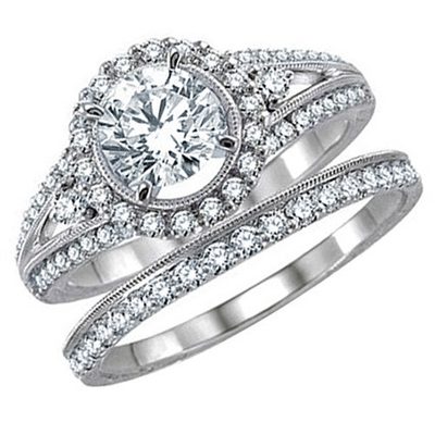 Marvelous 3.50 CTW Round Shape Diamond Wedding Ring Sets GIA certified 18K WG
