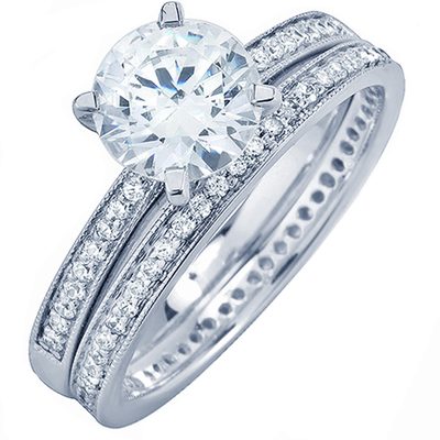 Traditional Bridal Ring Set 3.25 Carat Round Diamond GIA Certified 18k Gold