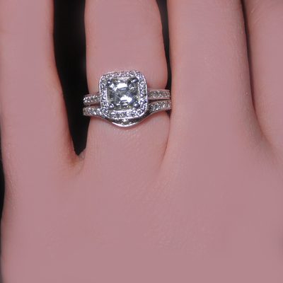 GIA certified Diamond Bridal Set 4.00 CT Asscher cut 18K White Gold