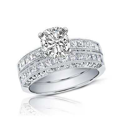 Authentic Design 3.50 CT Cushion Cut 18k Gold Diamond Bridal Set Ring GIA Cer...