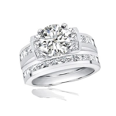 14K White Gold Bridal Set -Center 2 CT GIA Certified -Princess Channel Set Sides