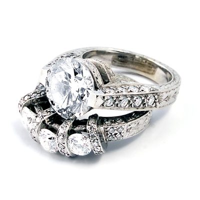 Vintage Design Round Cut Diamond Bridal Set - 2.50 CT Center Round GIA  /  14K