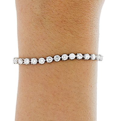 14K White Gold 5 CT Round Cut Natural Diamond Tennis Bracelet - Martini Setting