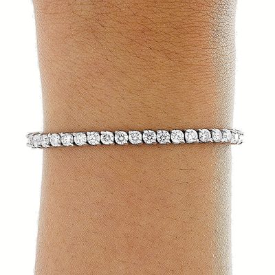 14K White Gold Two-Prong Setting 3.00 CT Round Natural Diamond Tennis Bracelet